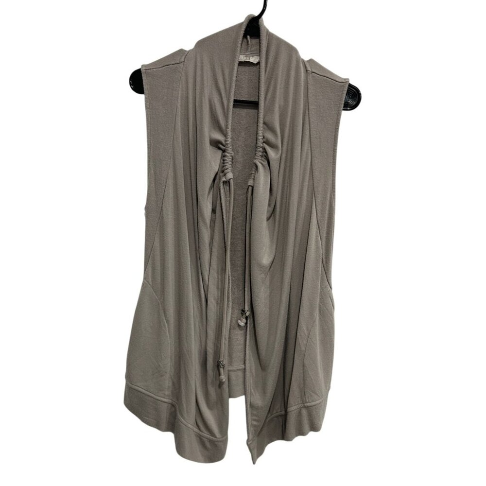 Athleta Taupe Sleeveless Drape Front Vest Adjustable Drawstring Womens Sz XS